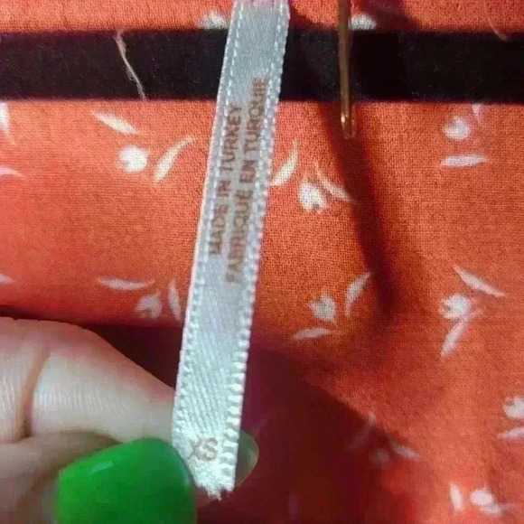 Free people orange and white long sleeve blouse with buttons and tie. - Picture 3 of 9